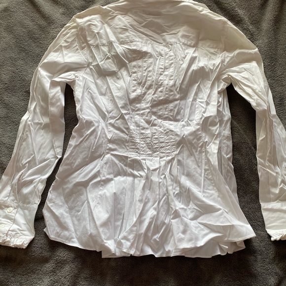 White long sleeve full button blouse w ruffles - Picture 4 of 5